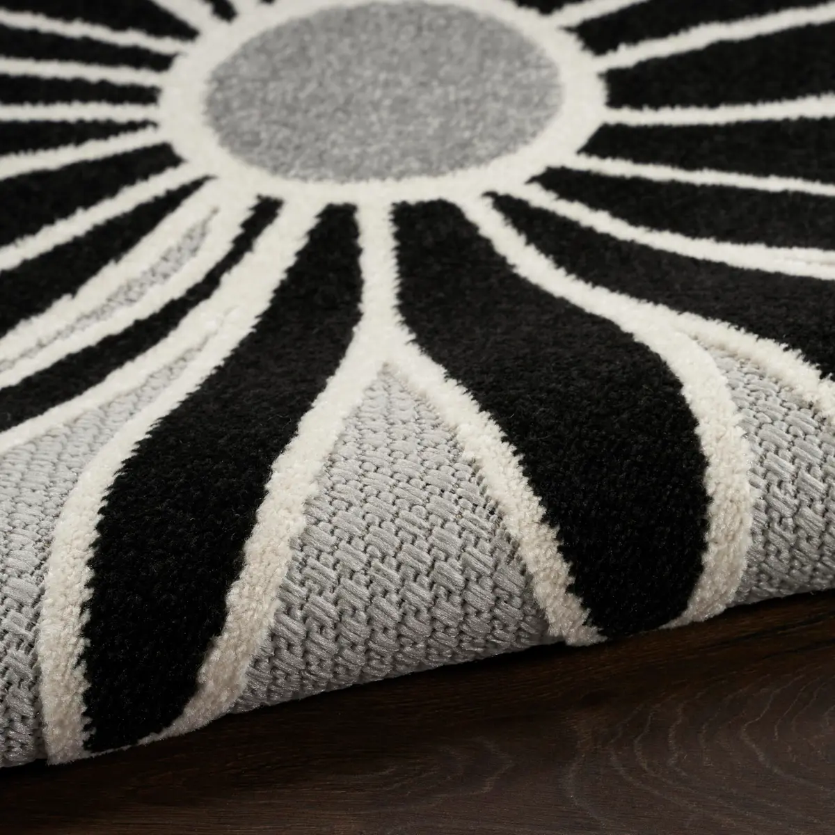 Nourison Aloha Black White 9' x 12' Area Rug | Easy Clean, Non Shedding, Indoor & Outdoor Use - view 9