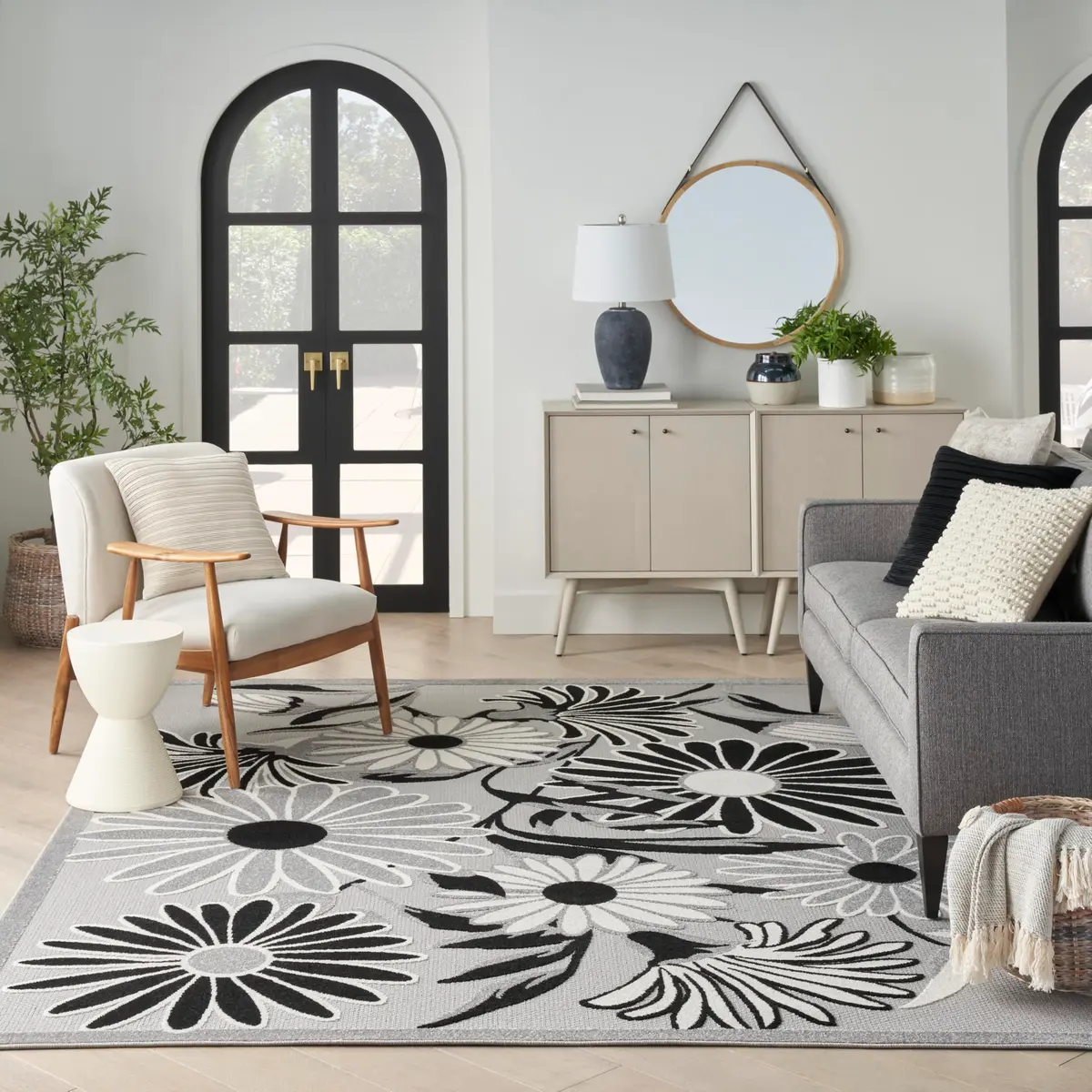 Nourison Aloha Black White 9' x 12' Area Rug | Easy Clean, Non Shedding, Indoor & Outdoor Use - view 2
