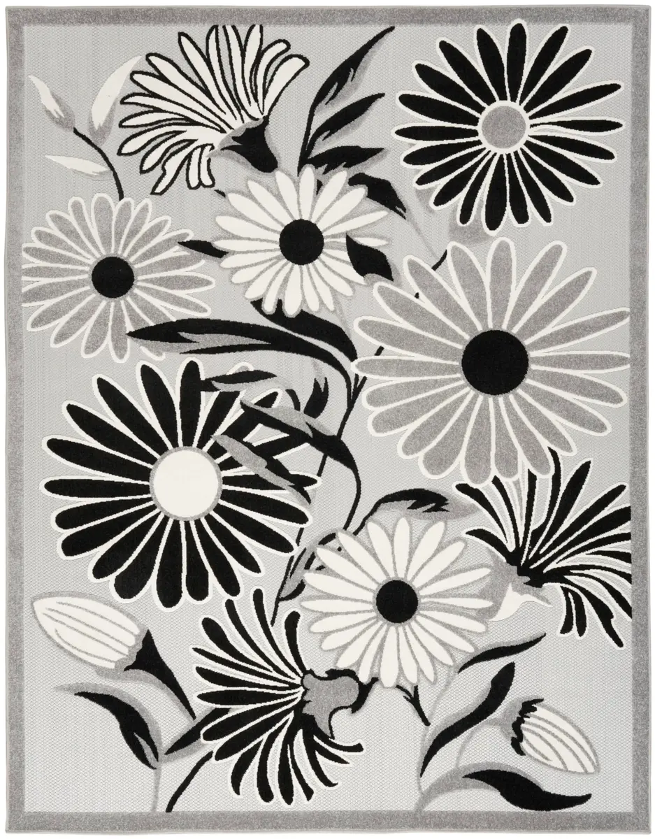 Nourison Aloha Black White 9' x 12' Area Rug | Easy Clean, Non Shedding, Indoor & Outdoor Use - view 4
