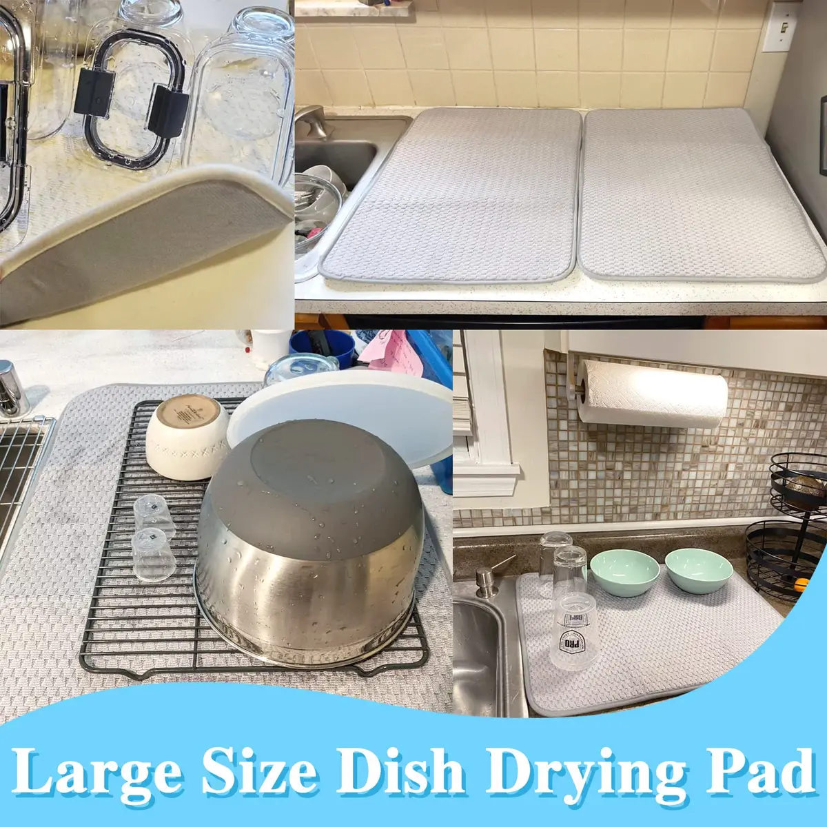 Meirrnyyu 2 Pack Microfiber Dish Drying Mat 24x17 inch | Absorbent Kitchen Counter Pad for Countertops & Sinks - view 5