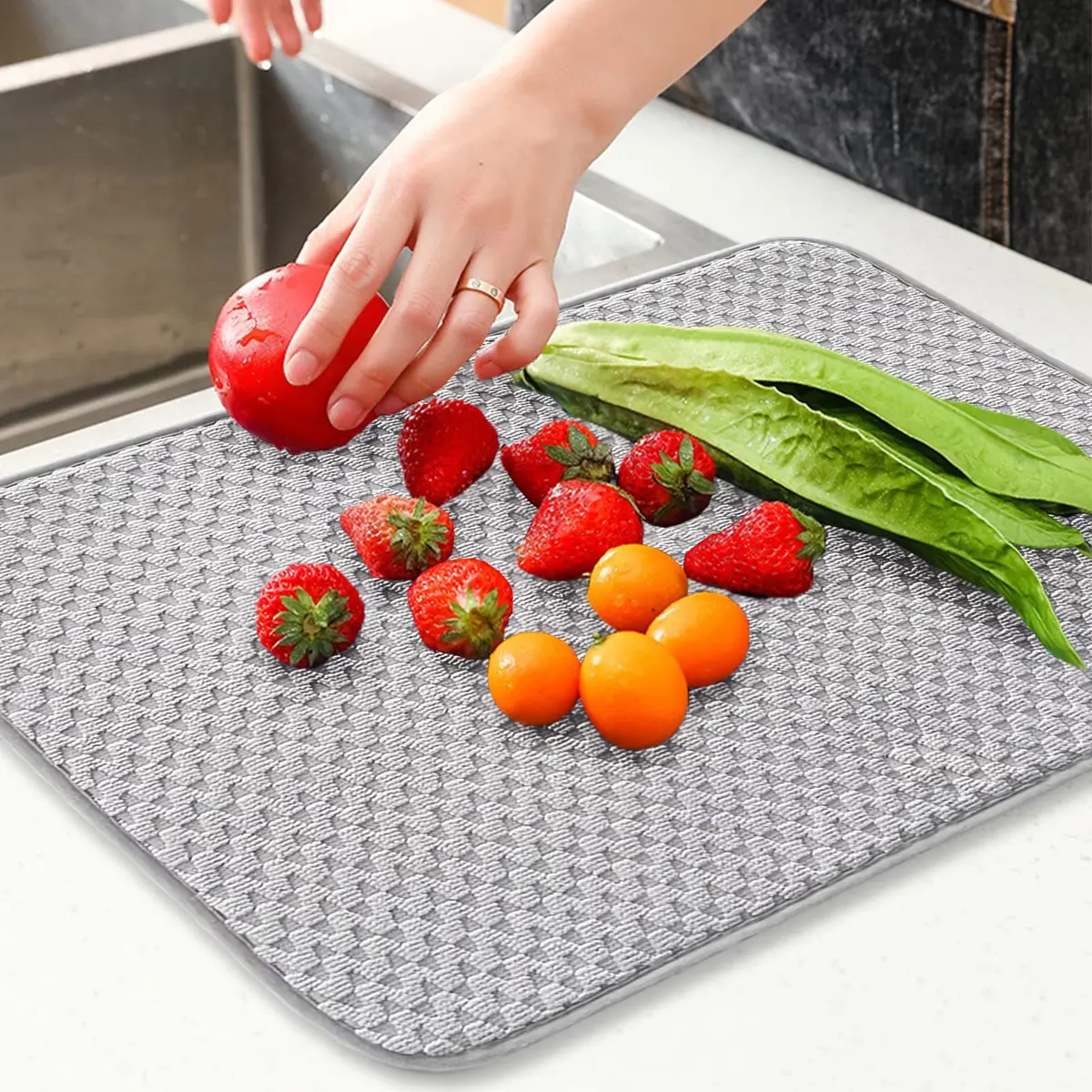 Meirrnyyu 2 Pack Microfiber Dish Drying Mat 24x17 inch | Absorbent Kitchen Counter Pad for Countertops & Sinks - view 6
