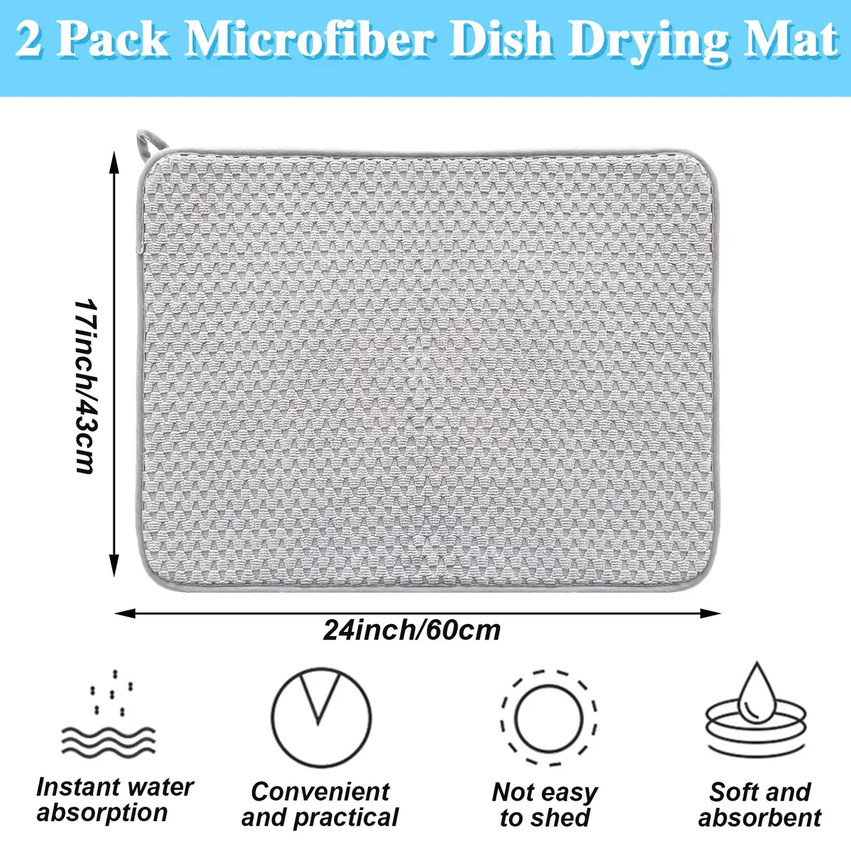 Meirrnyyu 2 Pack Microfiber Dish Drying Mat 24x17 inch | Absorbent Kitchen Counter Pad for Countertops & Sinks - view 2