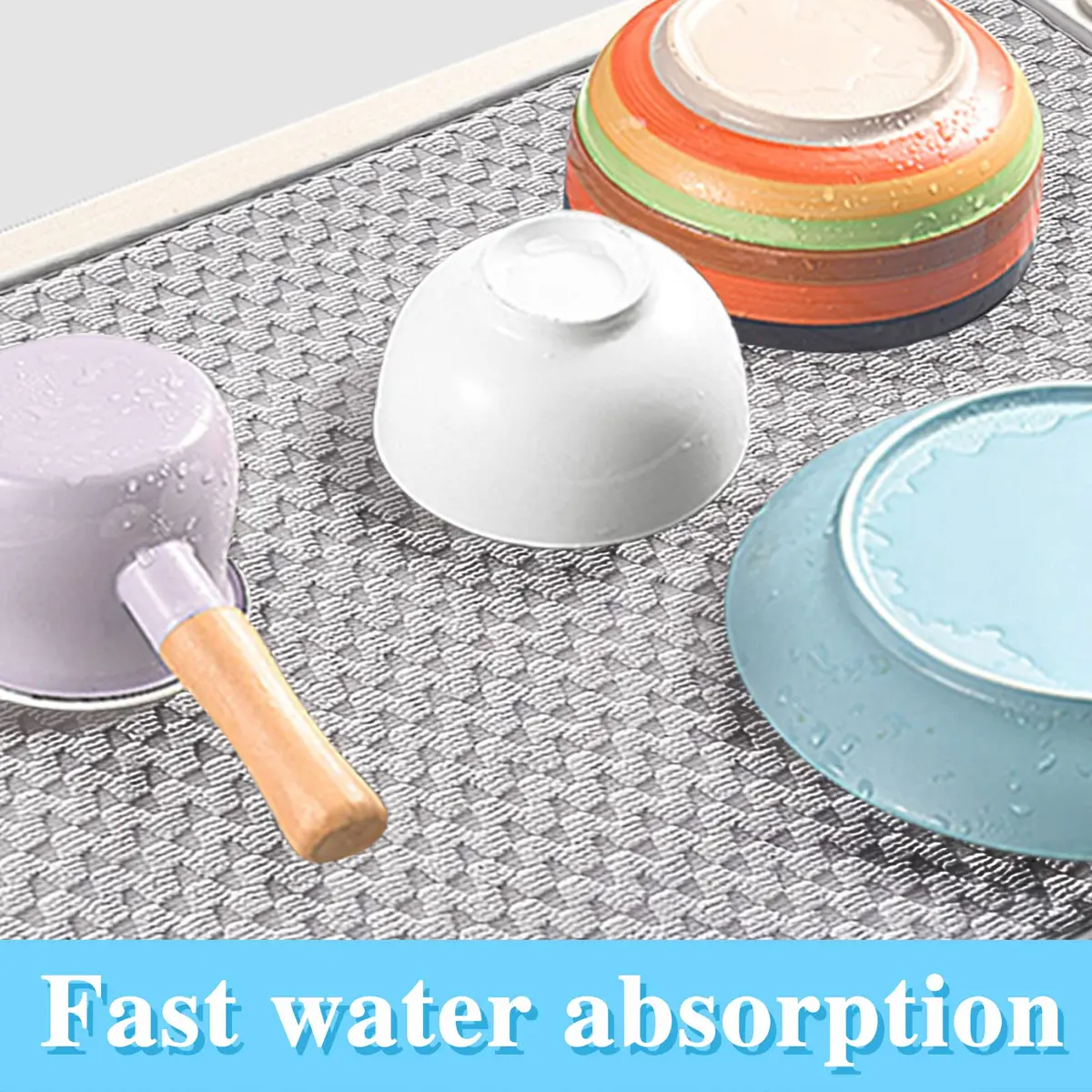 Meirrnyyu 2 Pack Microfiber Dish Drying Mat 24x17 inch | Absorbent Kitchen Counter Pad for Countertops & Sinks - view 4