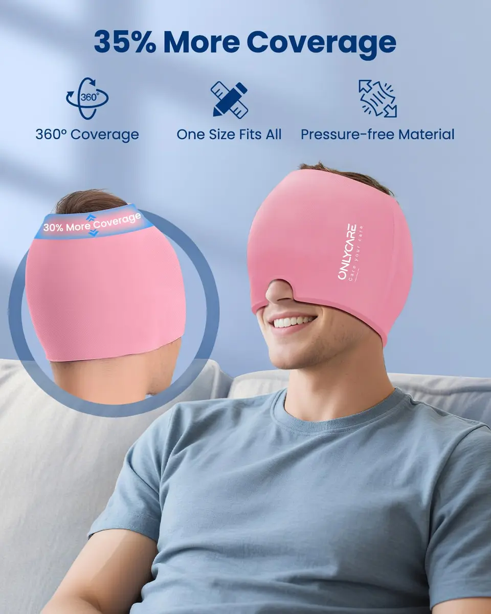 ONLYCARE Migraine Relief Cap for Women, Headache Relief Cold Cap Ice Mask | Odorless Gel, Reusable, Ergonomic Fit (20-24 inch) - view 4