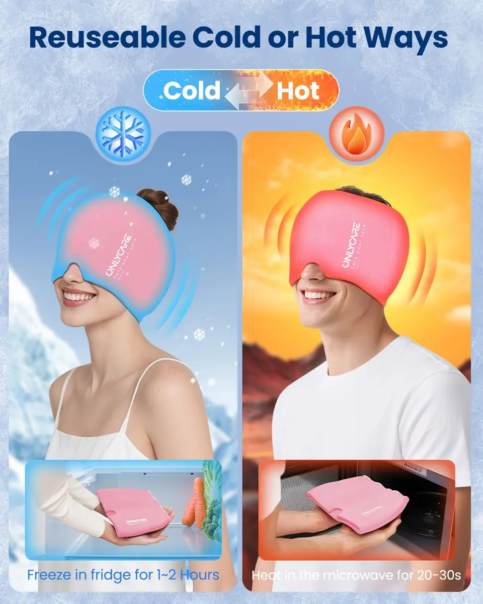ONLYCARE Migraine Relief Cap for Women, Headache Relief Cold Cap Ice Mask | Odorless Gel, Reusable, Ergonomic Fit (20-24 inch) - view 6
