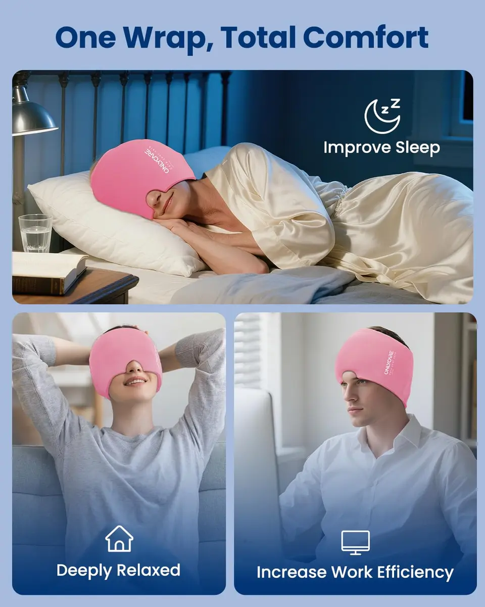 ONLYCARE Migraine Relief Cap for Women, Headache Relief Cold Cap Ice Mask | Odorless Gel, Reusable, Ergonomic Fit (20-24 inch) - view 7