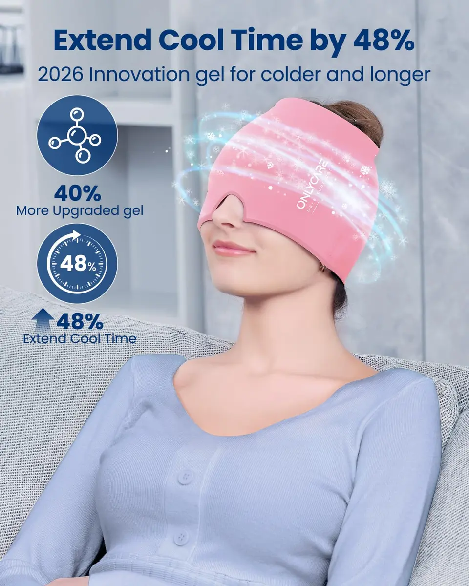 ONLYCARE Migraine Relief Cap for Women, Headache Relief Cold Cap Ice Mask | Odorless Gel, Reusable, Ergonomic Fit (20-24 inch) - view 3