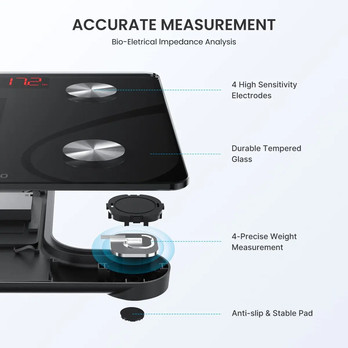 RENPHO Smart Bathroom Scale with Ultra Wide Platform 12 x 12 inches | FDA Approved, 500 lbs Capacity - view 6