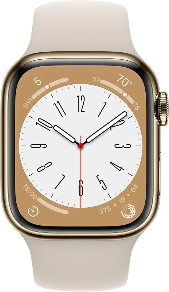 Apple Watch Series 8 (GPS + Cellular, 41MM) Gold Stainless Steel Case with Starlight Sport Band - S/M | Advanced Health & Safety Features - view 4
