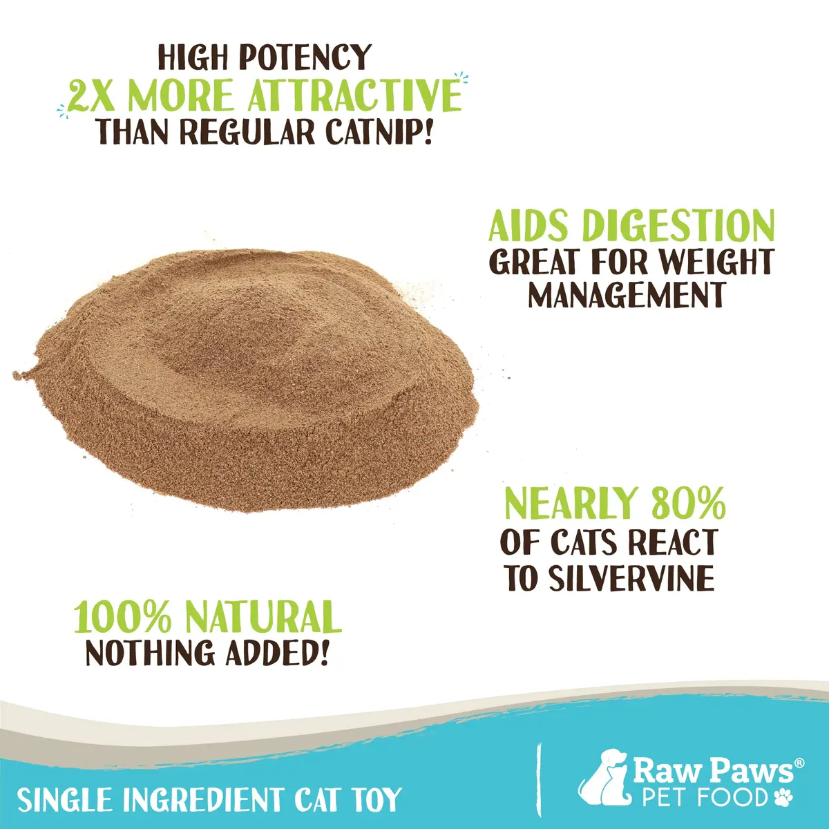 Raw Paws Silvervine Powder 75g (2.6 oz) | Potent Catnip Alternative for Indoor Cats - view 2