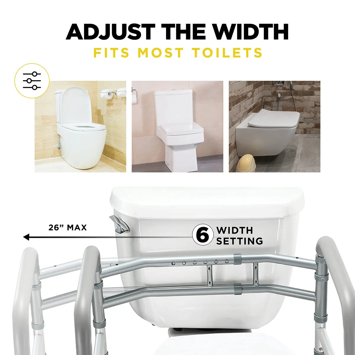Medical king Toilet Safety Rails for Seniors Adjustable Detachable Fits Most Toilets | Support & Stability - view 3