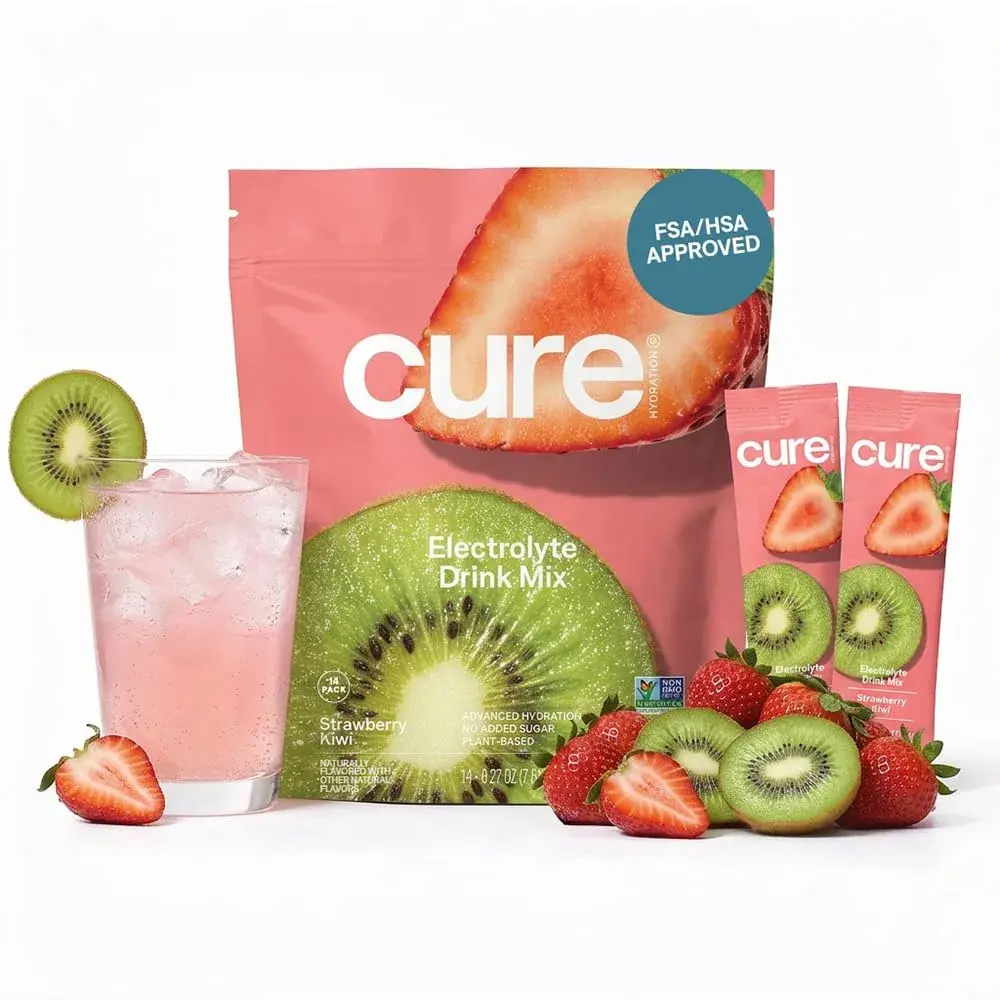 Cure Hydration Strawberry Kiwi Electrolyte Powder 14 Packets | 4x Electrolytes, No Added Sugar, Vegan, FSA/HSA Eligible - main product image
