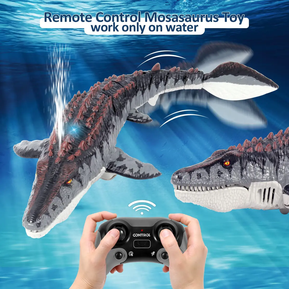 fromeasy RC Mosasaurus Dinosaur Toy Water Control | Water Spray & Light Fun (100-120 chars) - view 6