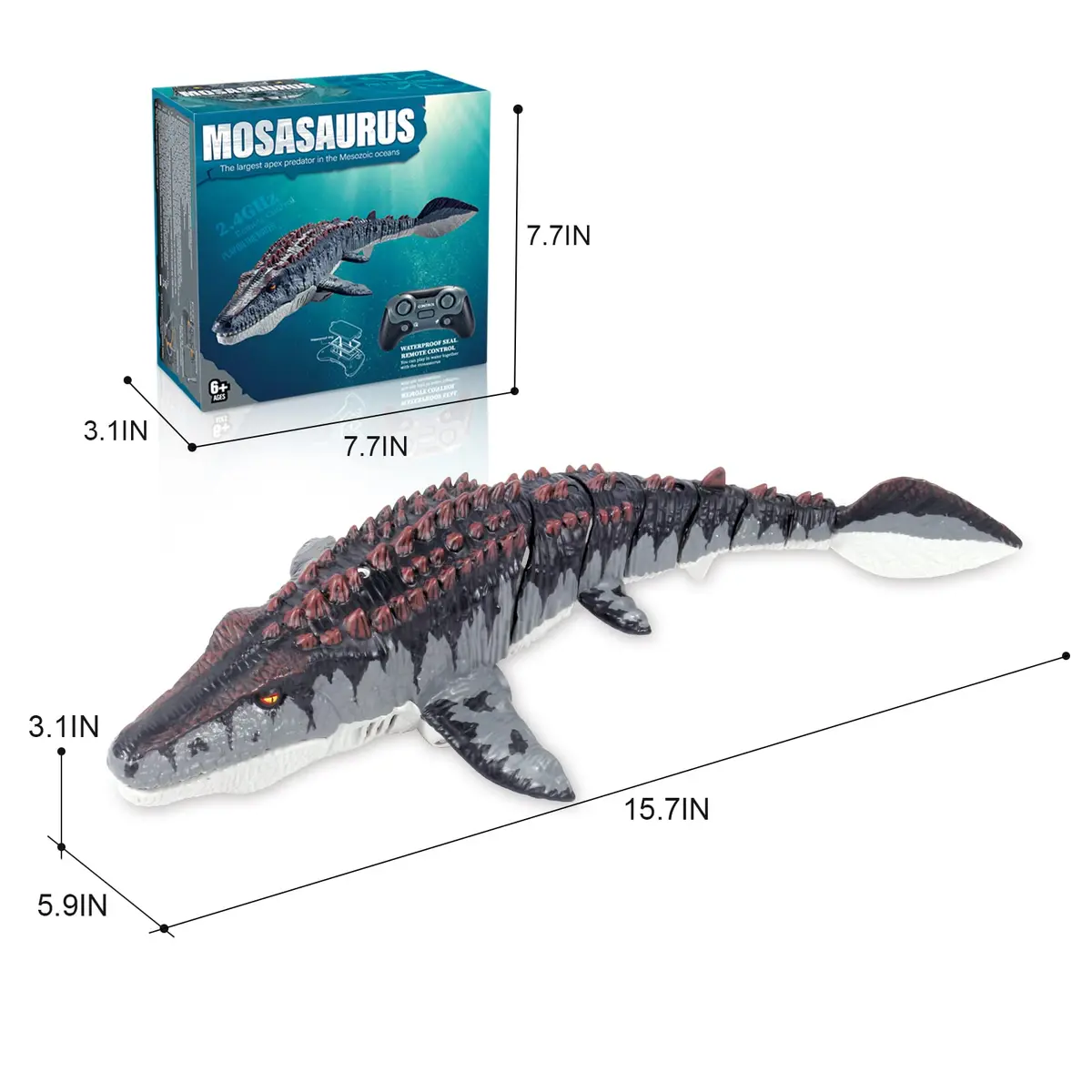 fromeasy RC Mosasaurus Dinosaur Toy Water Control | Water Spray & Light Fun (100-120 chars) - view 8