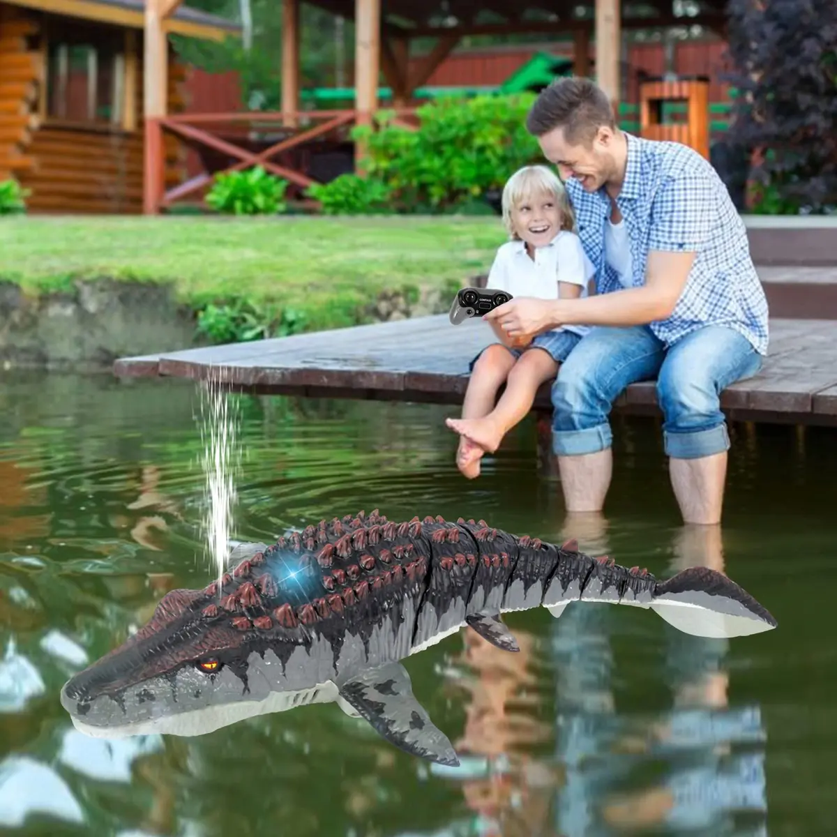 fromeasy RC Mosasaurus Dinosaur Toy Water Control | Water Spray & Light Fun (100-120 chars) - view 9