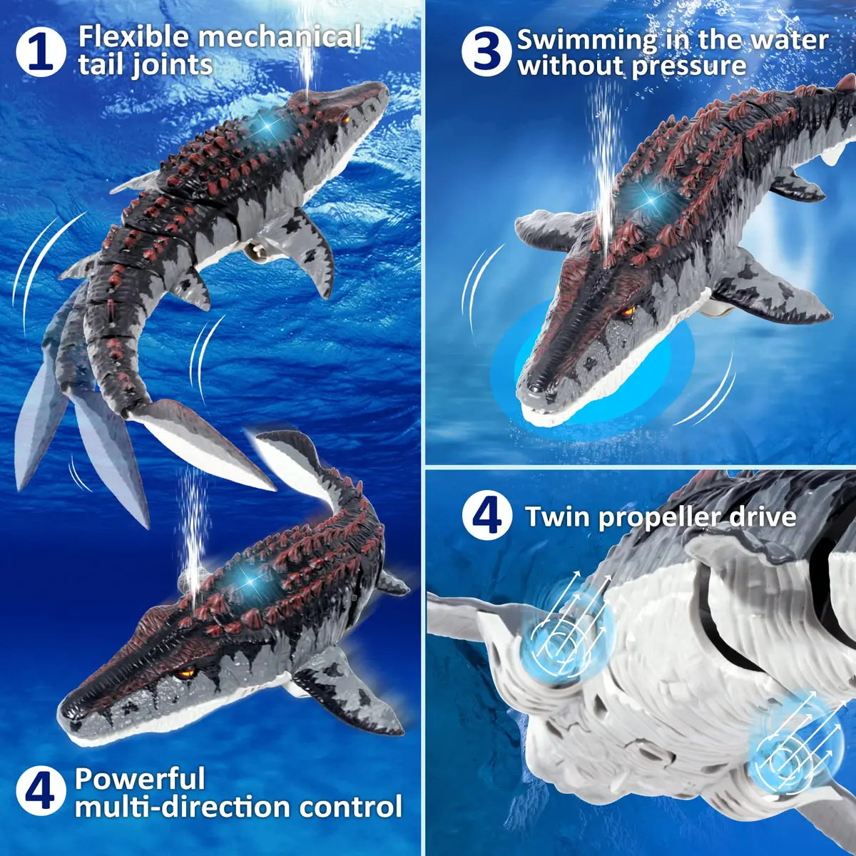 fromeasy RC Mosasaurus Dinosaur Toy Water Control | Water Spray & Light Fun (100-120 chars) - view 3