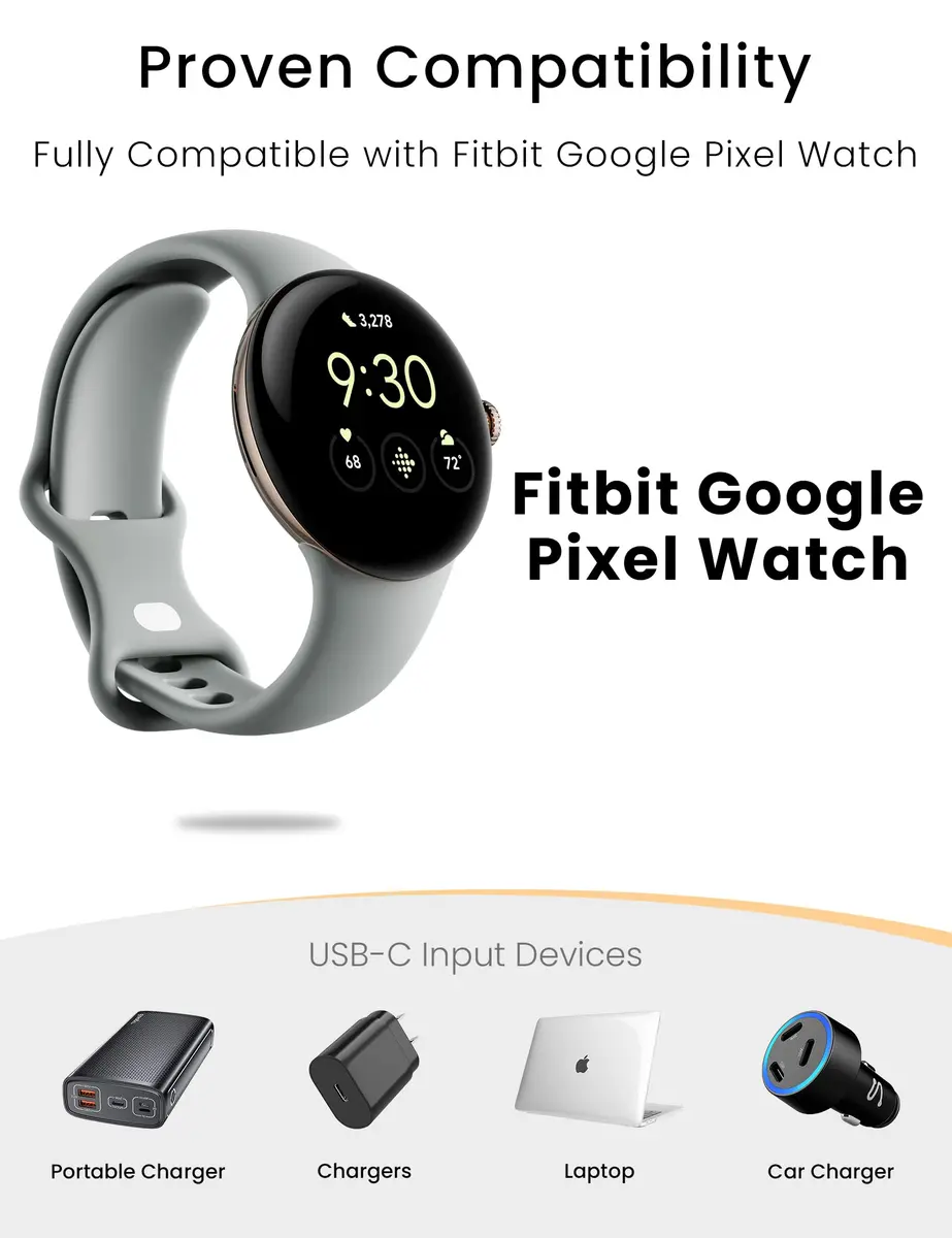 Sinoacc White Charging Adapter for Google Pixel Watch 1 | Fast 3.3Ft USB C Cable Replacement - view 2