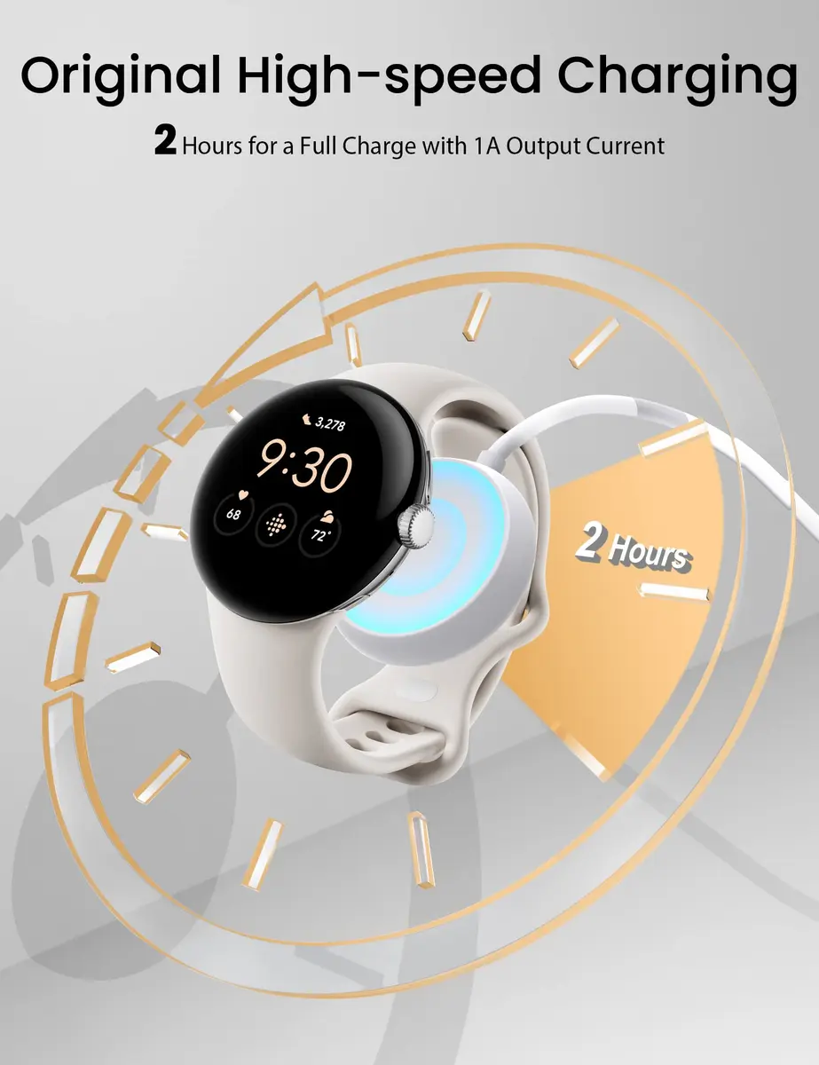 Sinoacc White Charging Adapter for Google Pixel Watch 1 | Fast 3.3Ft USB C Cable Replacement - view 4