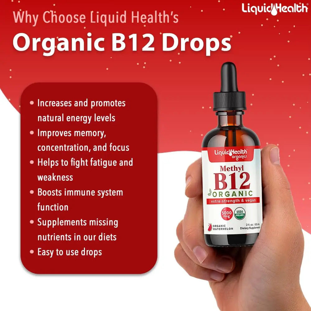 LIQUIDHEALTH USDA Organic Methyl B12 Liquid Drops 2 Fl Oz (60ml) | Boost Energy & Memory - view 3