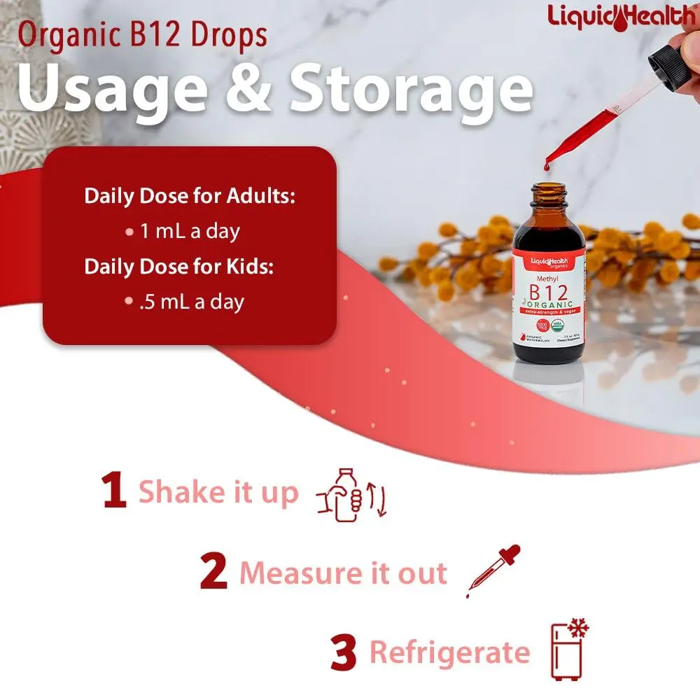 LIQUIDHEALTH USDA Organic Methyl B12 Liquid Drops 2 Fl Oz (60ml) | Boost Energy & Memory - view 4