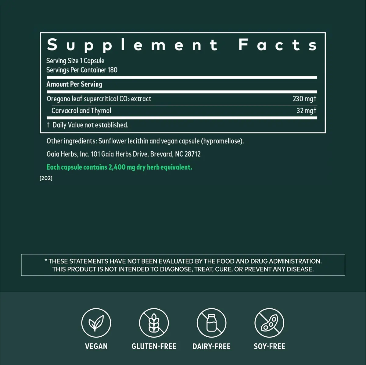 Gaia Herbs Oil of Oregano 230 mg Vegan Capsules 180 Count | Immune & Antioxidant Support with Carvacrol & Thymol - view 2