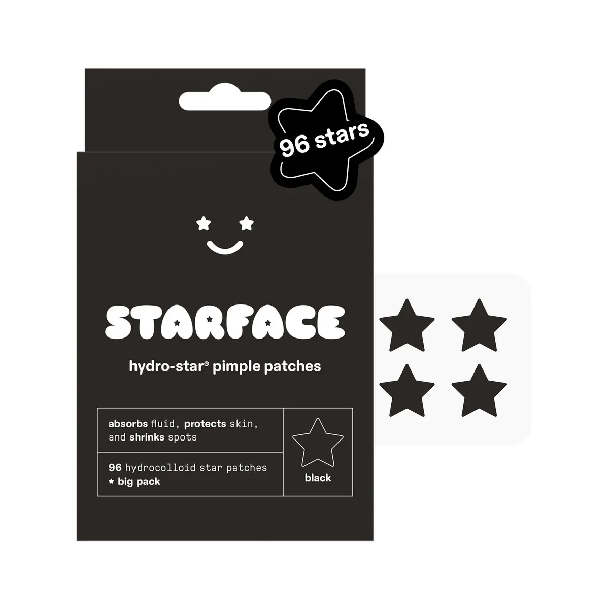 Starface Hydro-Star® Black Hydrocolloid Star-Shaped Pimple Patch, 96 ct | Fun, Protective & Suitable for Sensitive Skin - main product image