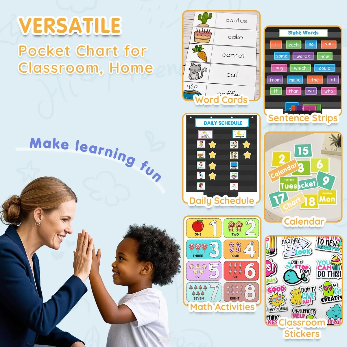 ALSLEA Standard Pocket Chart 71cm x 71cm (28"x28") | Classroom Organization & Learning Tool - view 2
