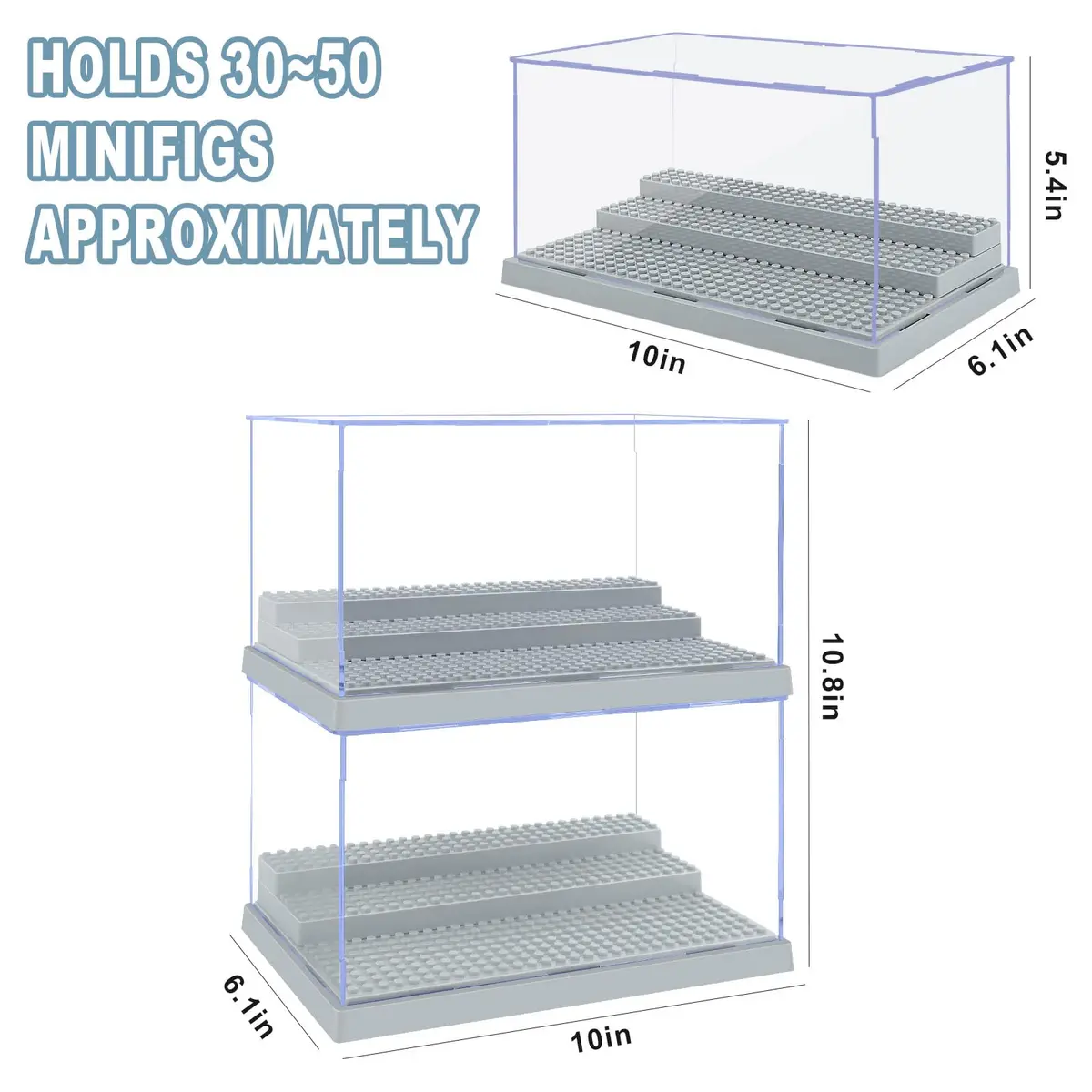 Pokiiulk 2 Pack Display Enclosure for Minifigures 25.4cm (10in) | Acrylic Storage with 3 Movable Steps for Kids & Adults - view 4