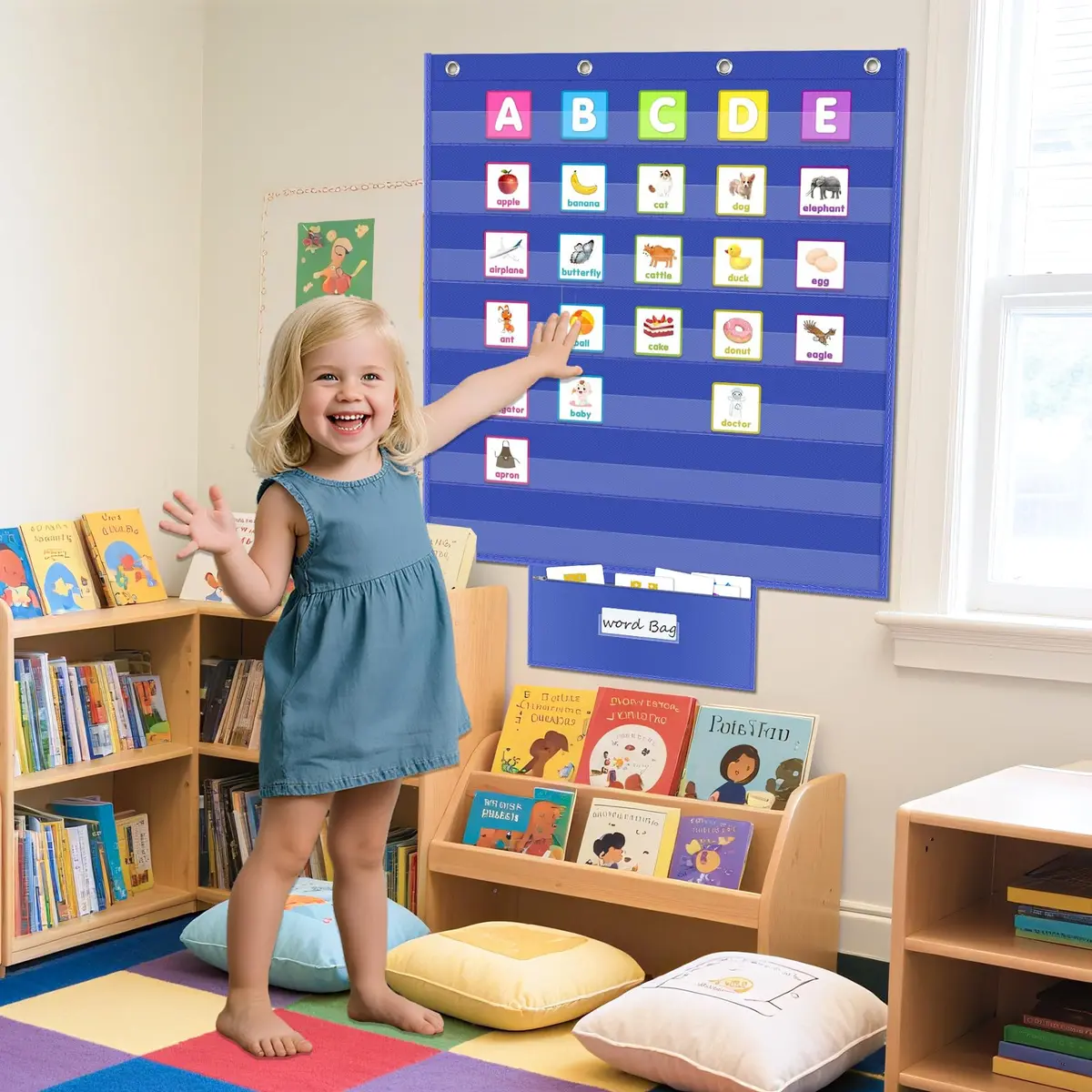 ALSLEA Standard Pocket Chart with Zipper Storage Bag 71cm x 71cm (28"x28") | Teacher Essential for Classroom Learning - view 5