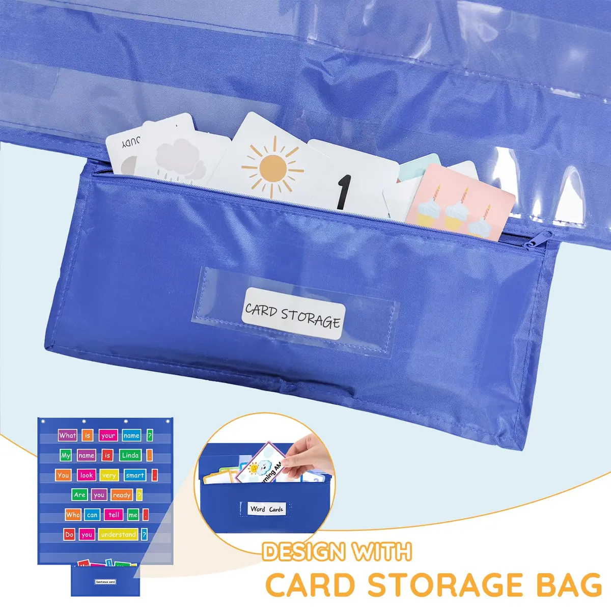 ALSLEA Standard Pocket Chart with Zipper Storage Bag 71cm x 71cm (28"x28") | Teacher Essential for Classroom Learning - view 3