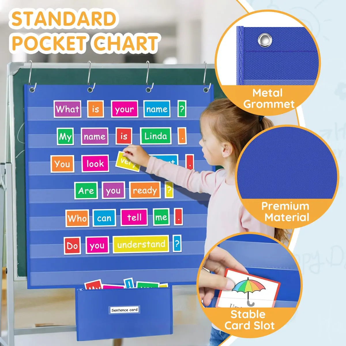 ALSLEA Standard Pocket Chart with Zipper Storage Bag 71cm x 71cm (28"x28") | Teacher Essential for Classroom Learning - view 4