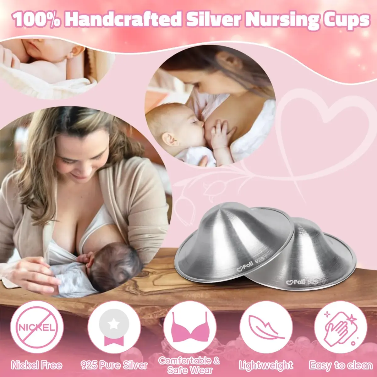 FATI Silver Nursing Cups 2-Pack | 925 Sterling Silver Nipple Shields for Sore Nipple Relief - view 4