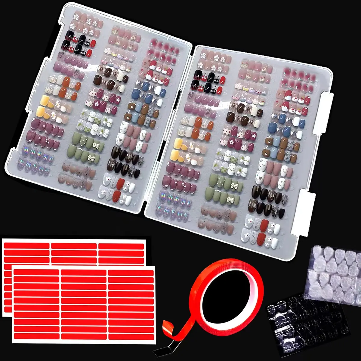 GUXACU Large Transparent Press-On Nail Storage Box (12*9*0.8 inch) | 600 Pieces Capacity, Organizer & Display - main product image