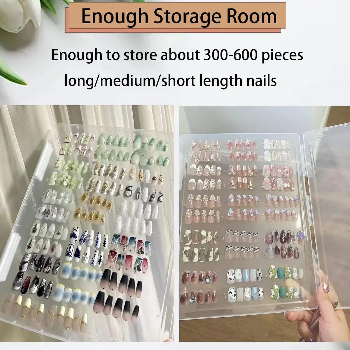 GUXACU Large Transparent Press-On Nail Storage Box (12*9*0.8 inch) | 600 Pieces Capacity, Organizer & Display - view 7