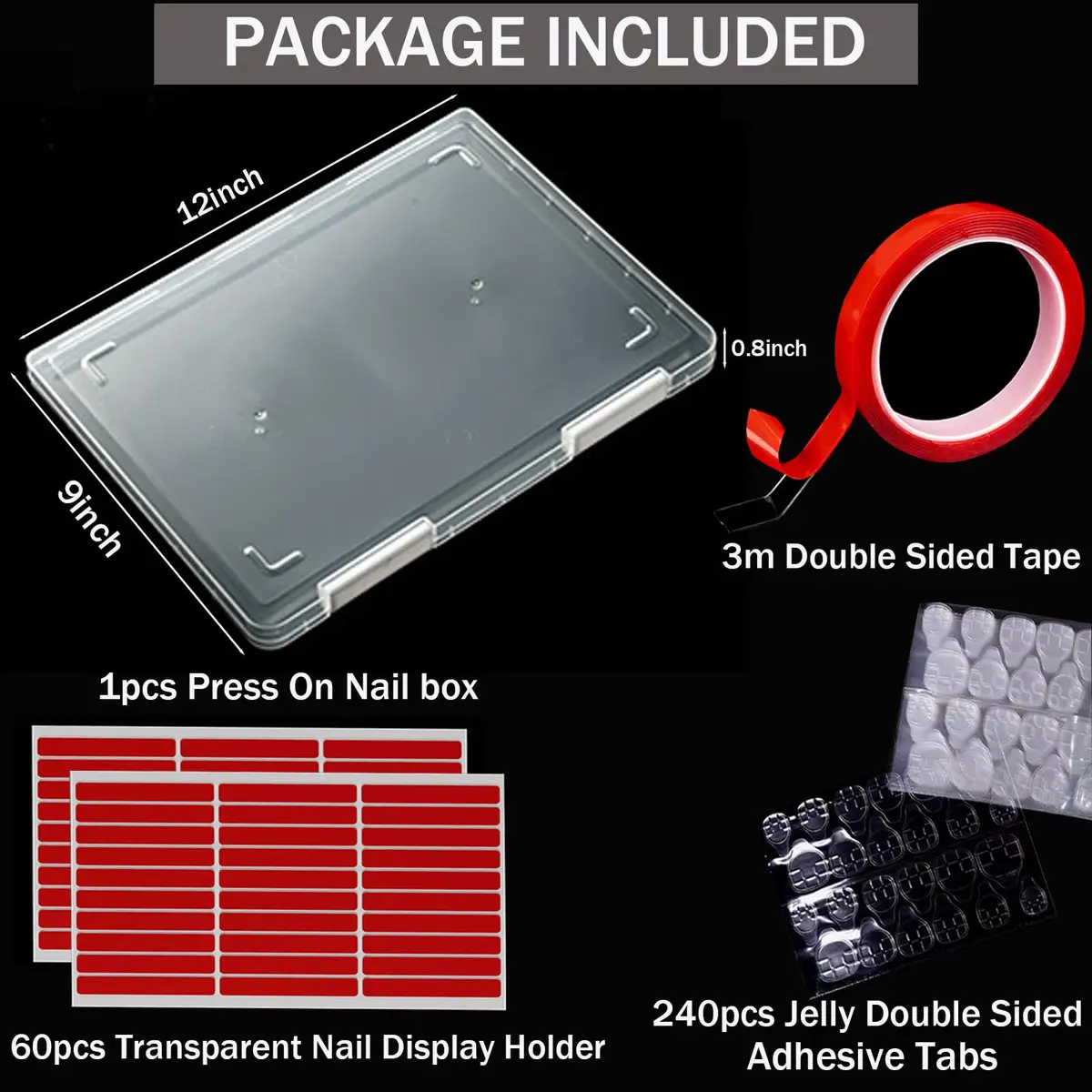 GUXACU Large Transparent Press-On Nail Storage Box (12*9*0.8 inch) | 600 Pieces Capacity, Organizer & Display - view 2