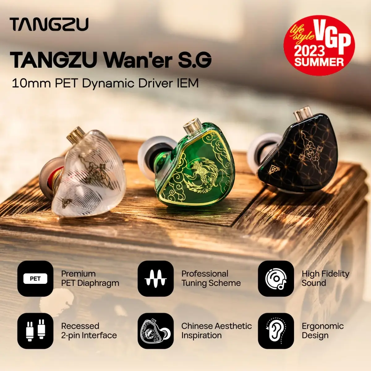 Linsoul TANGZU Wan'er S.G 10mm DD Driver PET Diaphragm IEM with Metal Nozzle, 1.2m OFC Cable | Smooth, Full-Bodied Sound - view 2