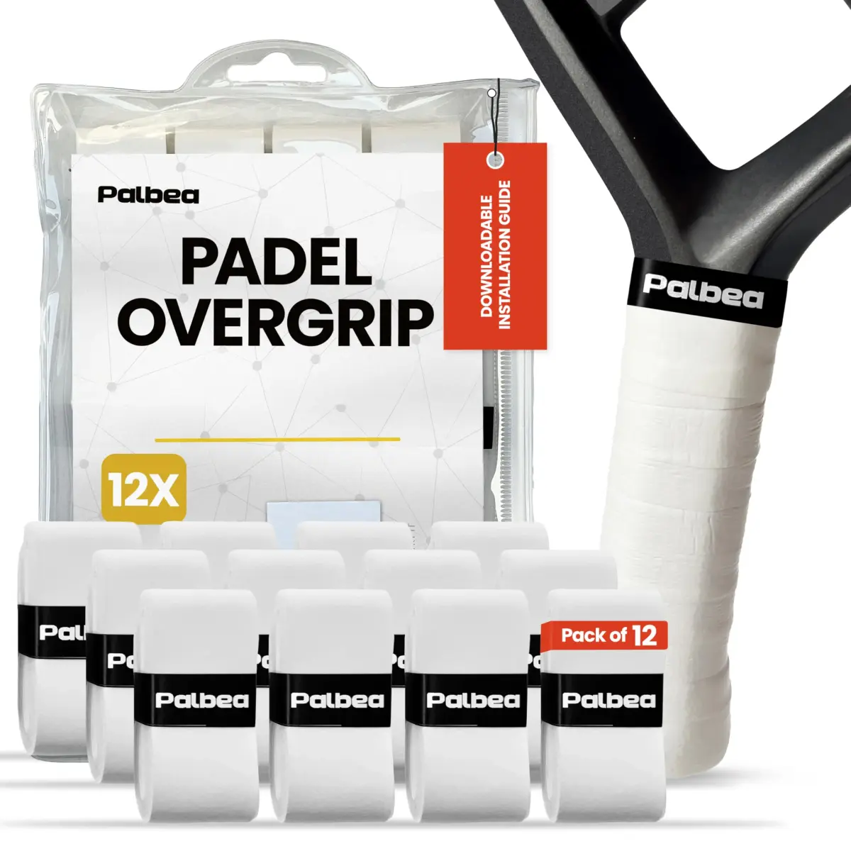 Palbea Padel Racket Grip Tape 12-Pack White | Superior Sweat Absorption & Non-Slip Grip - main product image