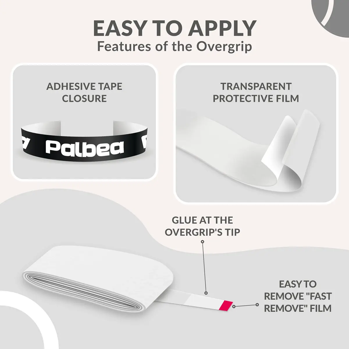 Palbea Padel Racket Grip Tape 12-Pack White | Superior Sweat Absorption & Non-Slip Grip - view 3