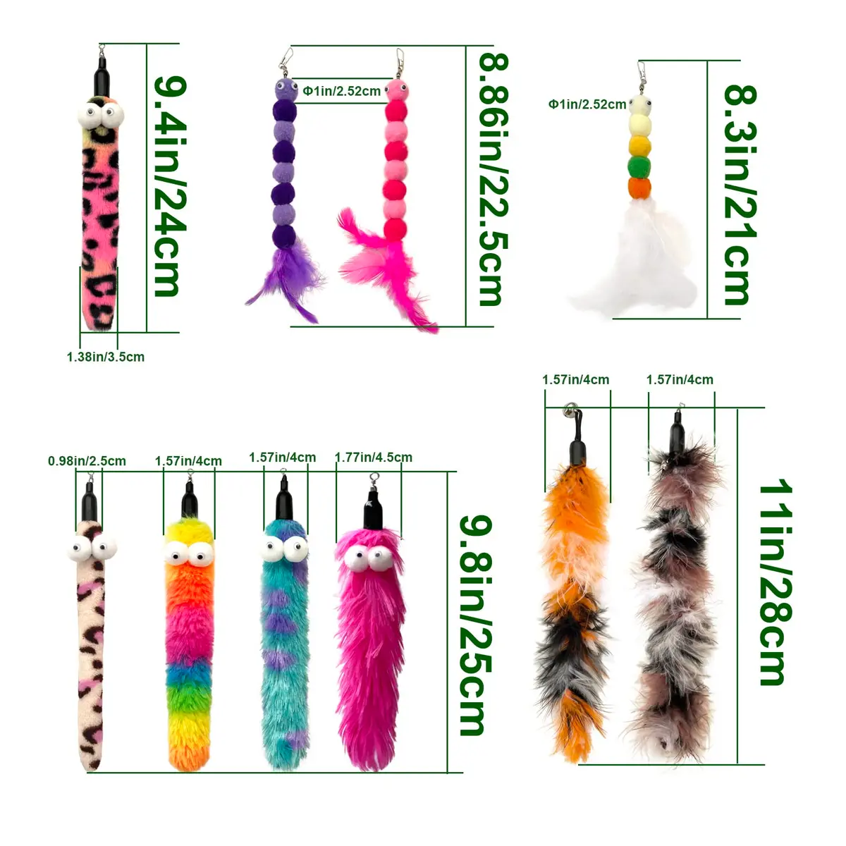 AcceLeah Cat Worm Toy Refills for Fishing Pole Wand Attachments, 10Pcs Cat Worms and Dragonfly Teaser Refills - view 2