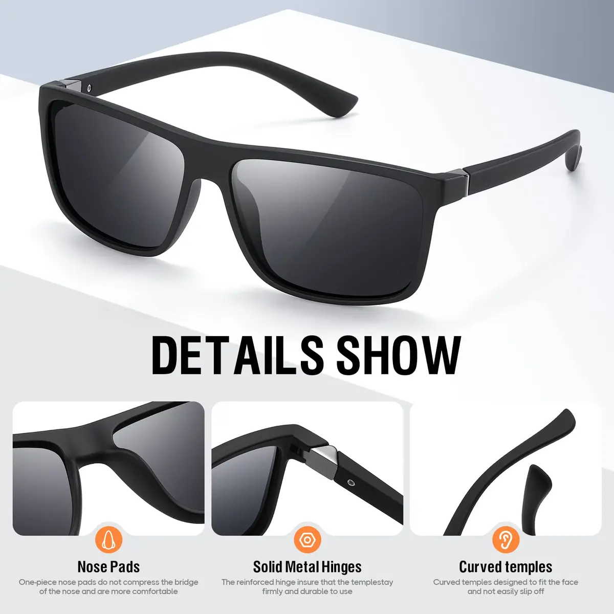 KWHZXGYY Polarized Sunglasses for Men & Women, Retro Square Frame, UV400 Protection - view 4