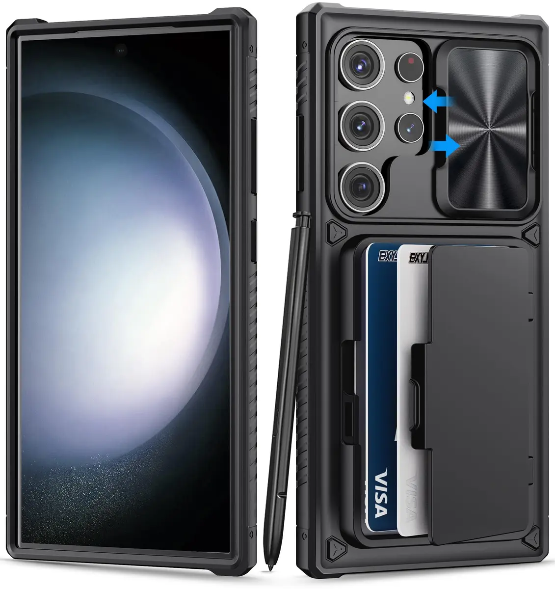 BXYJY Samsung Galaxy S23 Ultra Wallet Case with Card Holder & Kickstand, Black | Shockproof & Camera Cover - main product image