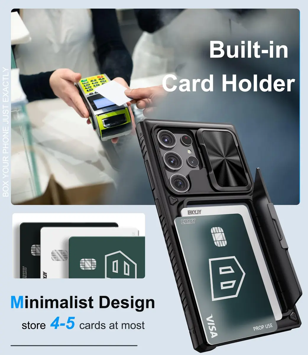 BXYJY Samsung Galaxy S23 Ultra Wallet Case with Card Holder & Kickstand, Black | Shockproof & Camera Cover - view 3