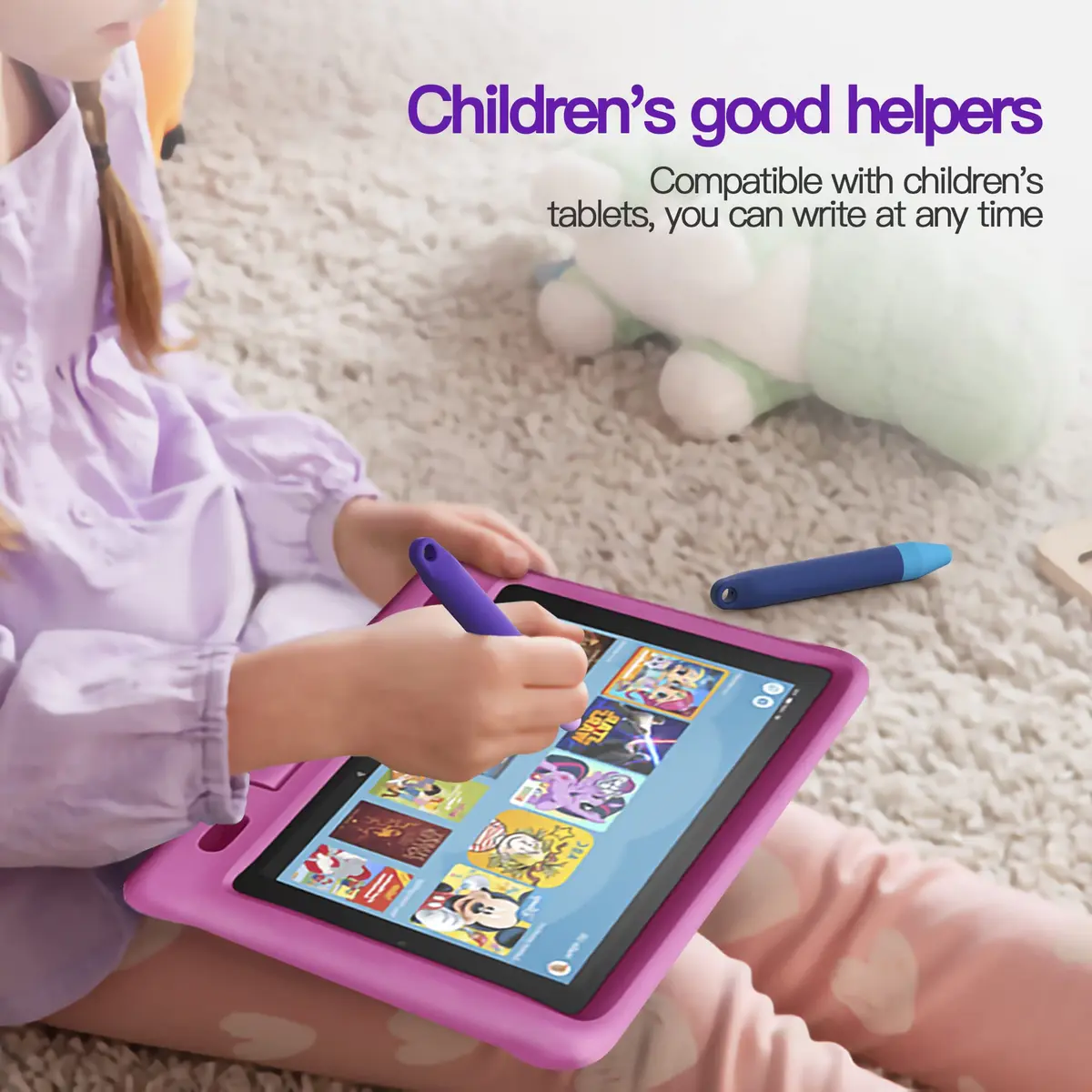 AWINNER Kid-Friendly Stylus Pens for Touch Screens 2 Pack | Purple & Blue, Compatible with Kindle, iPad, iPhone - view 5