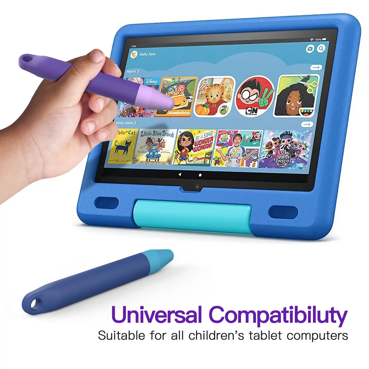 AWINNER Kid-Friendly Stylus Pens for Touch Screens 2 Pack | Purple & Blue, Compatible with Kindle, iPad, iPhone - view 2
