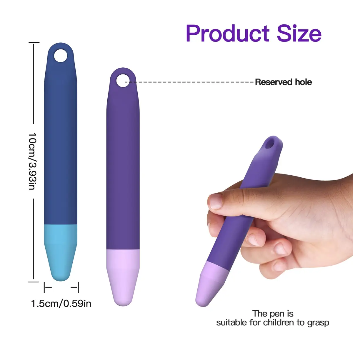 AWINNER Kid-Friendly Stylus Pens for Touch Screens 2 Pack | Purple & Blue, Compatible with Kindle, iPad, iPhone - view 3