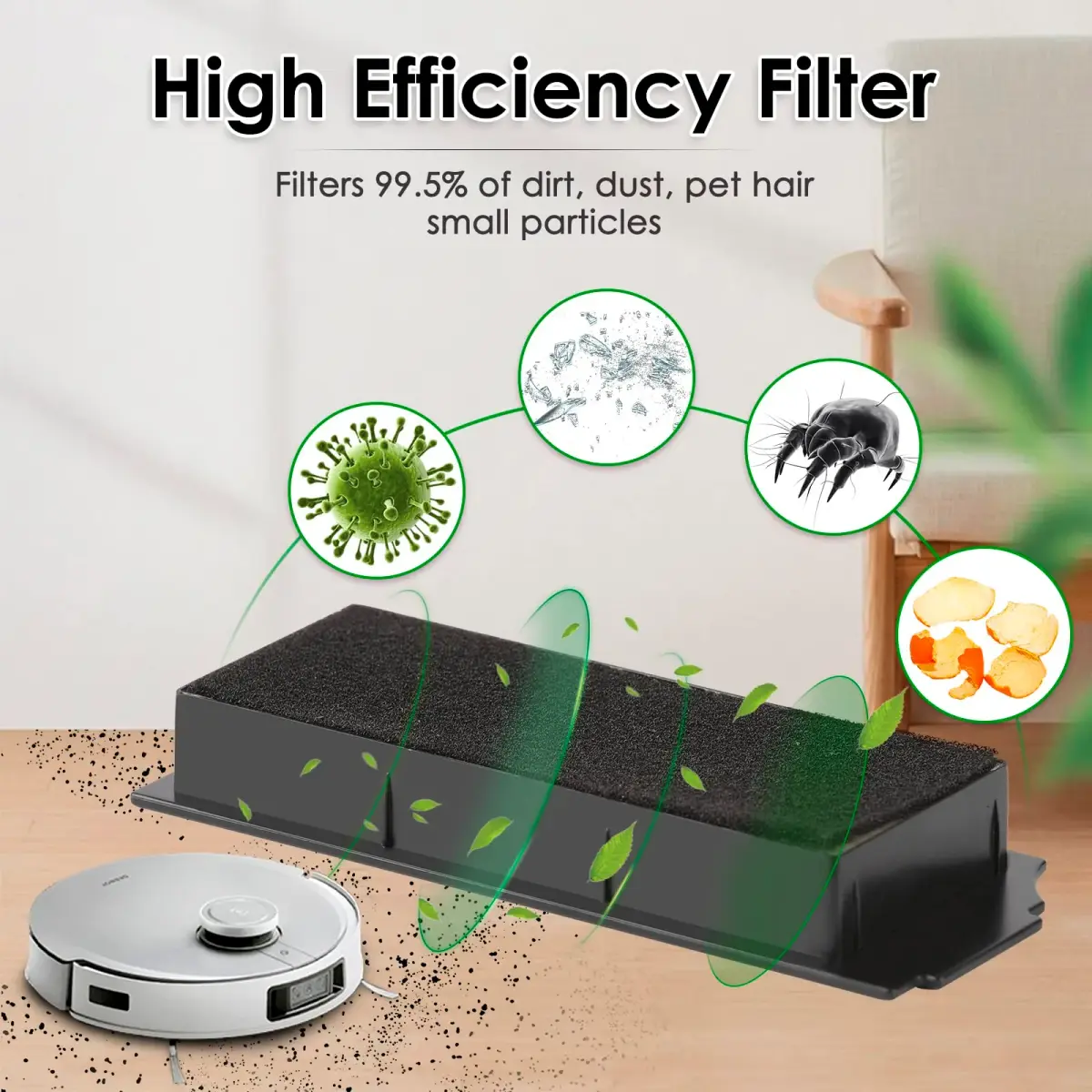 CHAIN PEAK HEPA Filter 5 Pack for Ecovacs DEEBOT N20/X1/T10 Series | 0.8 kg (1.76 lb) - view 3