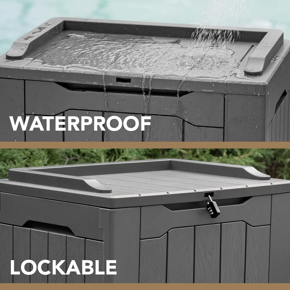 Devoko 30 Gallon Resin Deck Box Waterproof Outdoor Indoor Grey | Garden Storage Bench - view 2