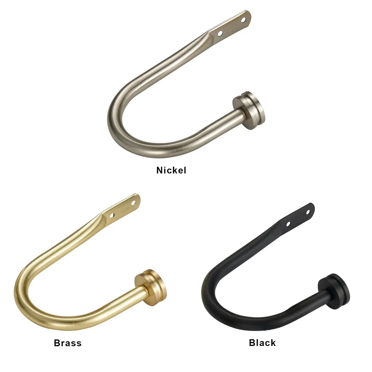 Kemmie Matte Nickel Decorative Curtain Holdbacks Set of 2 | Heavy Duty Metal Wall Mount Drapery Hooks 18.5cm (7.28in) - view 6