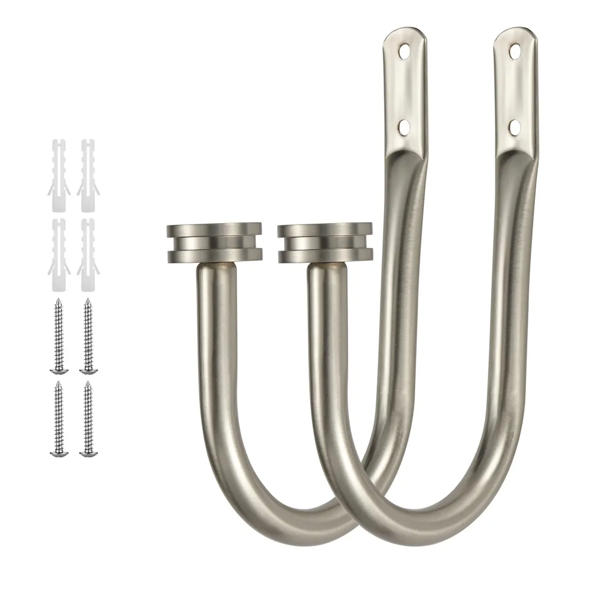 Kemmie Matte Nickel Decorative Curtain Holdbacks Set of 2 | Heavy Duty Metal Wall Mount Drapery Hooks 18.5cm (7.28in) - view 2