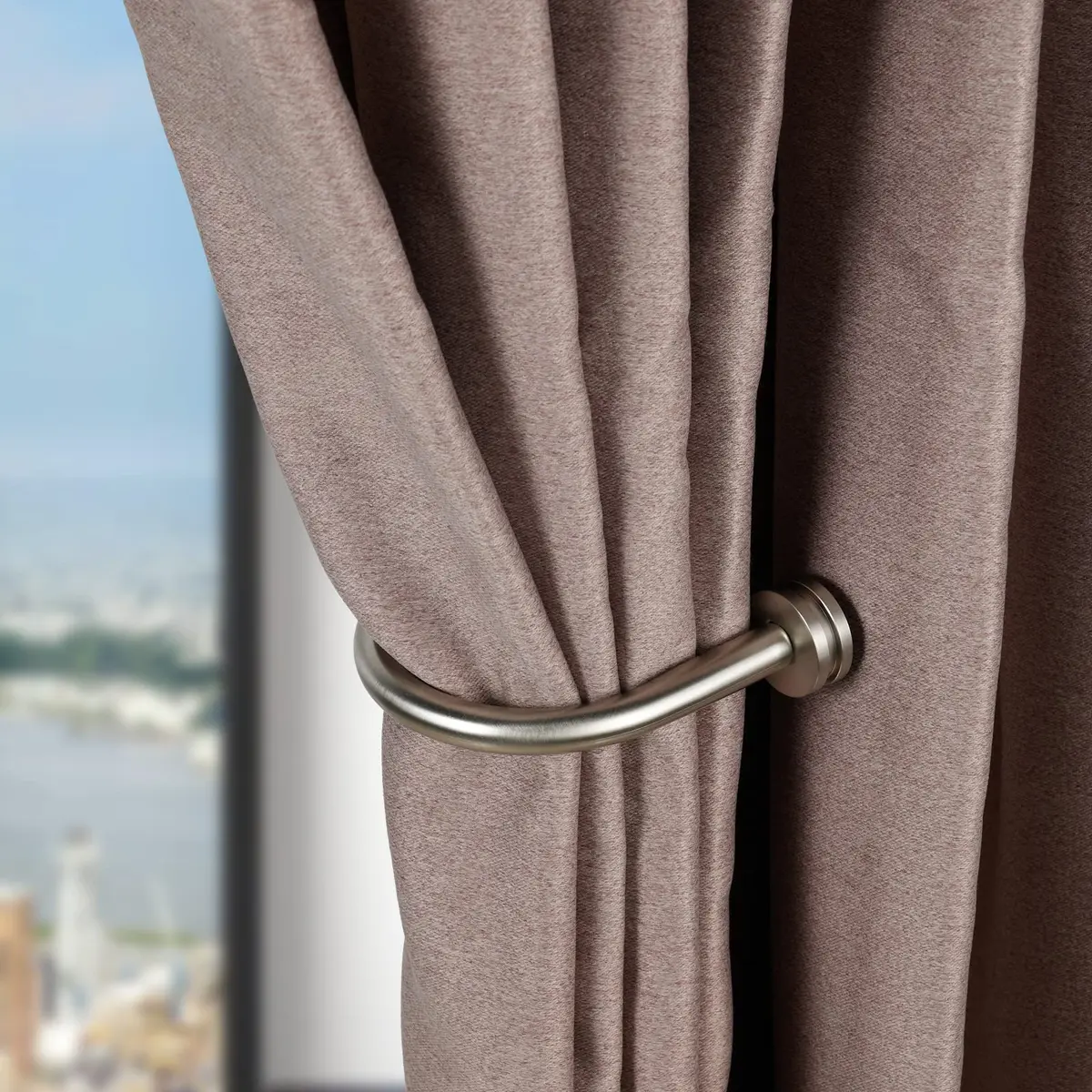 Kemmie Matte Nickel Decorative Curtain Holdbacks Set of 2 | Heavy Duty Metal Wall Mount Drapery Hooks 18.5cm (7.28in) - view 3